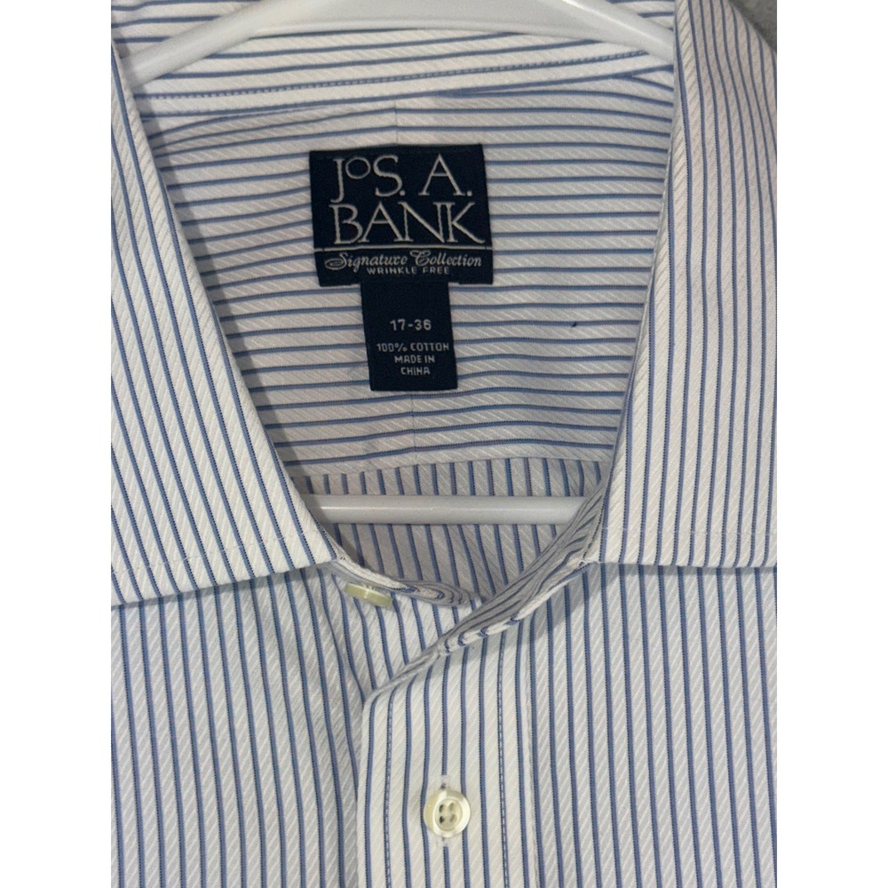 Jos A Bank Signature Collection Dress Shirt Mens‎ 17X36 Blue White Stripe Cotton - Picture 3 of 6